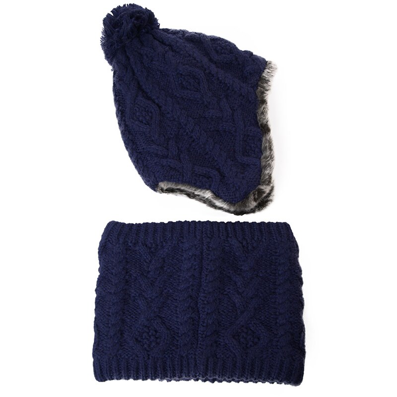 Fancet kvinder vinter bomber hat sæt varm uld blød pompon øreklap hatte solidt tørklæde balaclava søde afslappede kasketter hatte 89216