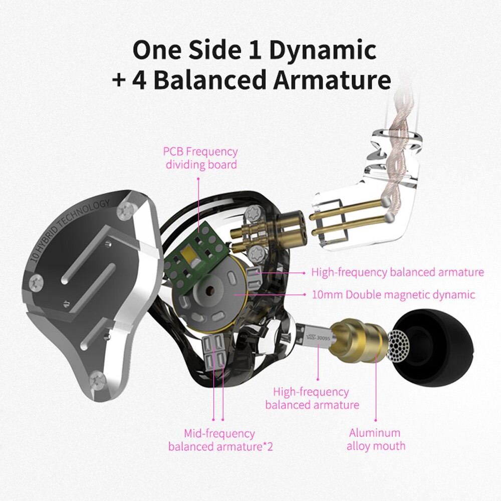KZ ZS10 Profi HIFI Kopfhörer Metall 4BA 1DD hybrid 10 Treiber Bass Headset Lärm abbrechen in-Ohr Sport Spielen kopfhörer mit Mic