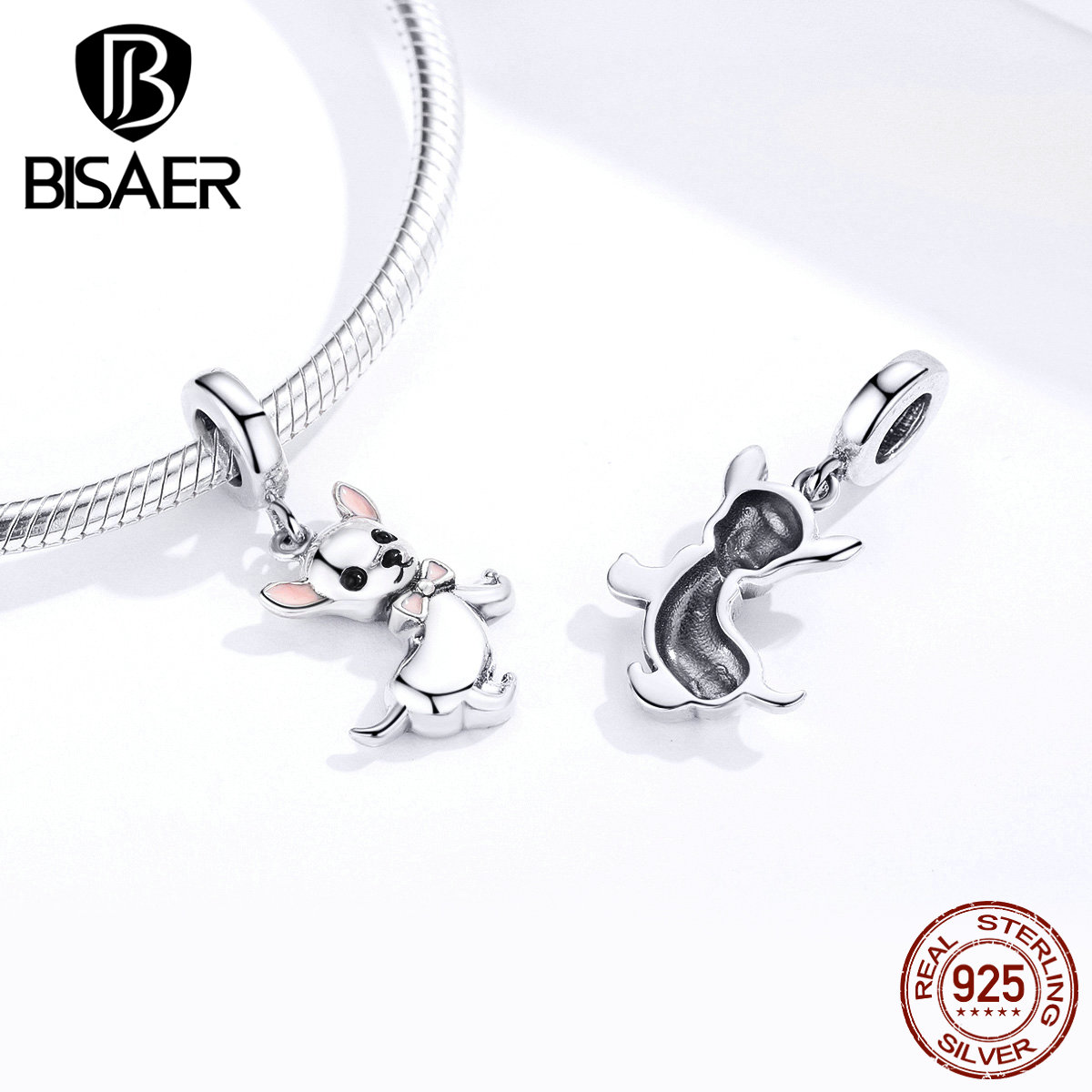 Dog Charms BISAER 925 Sterling Silver Chihuahua Beads Dog Doggy Animal Silver Charms fit for Women Bracelets Silver 925 Jewelry