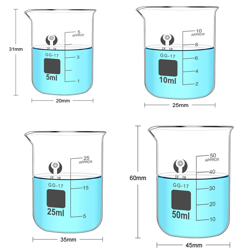 1-7 Uds 5/10/25/50/100-500ml vaso de vidrio Pyrex GG-17 vasos graduados vasos de medición de química de vidrio: Transparente