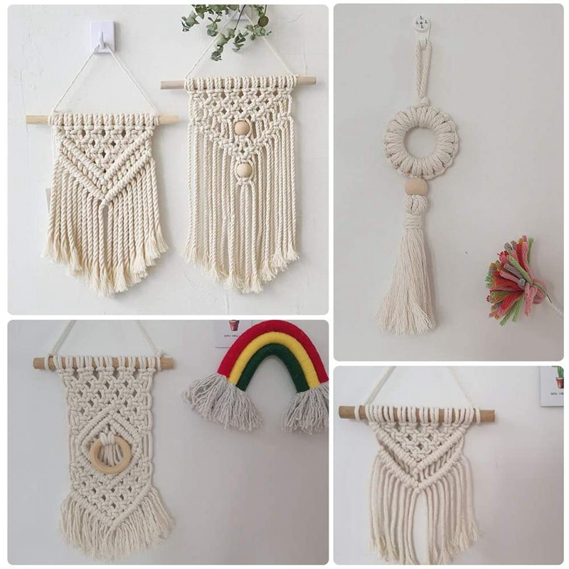 Macrame Cord Natural Cotton Rope 3mm with Wood Ring Wood Stick For DIY Macrame Kit Wall Hanging Plant Hanger