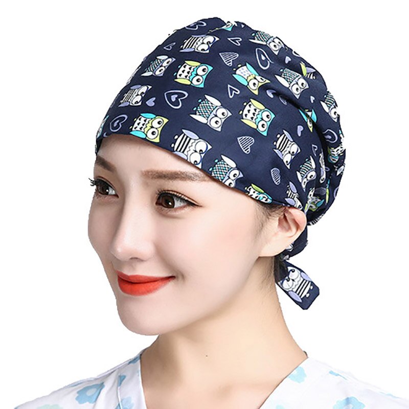 Scrubs Caps Verstelbare Head Cover Bouffant Hoeden Sombrero Mujer Cartoon Bloem Gedrukt Katoen Caps Wasbare Werkkleding Hoeden: 13