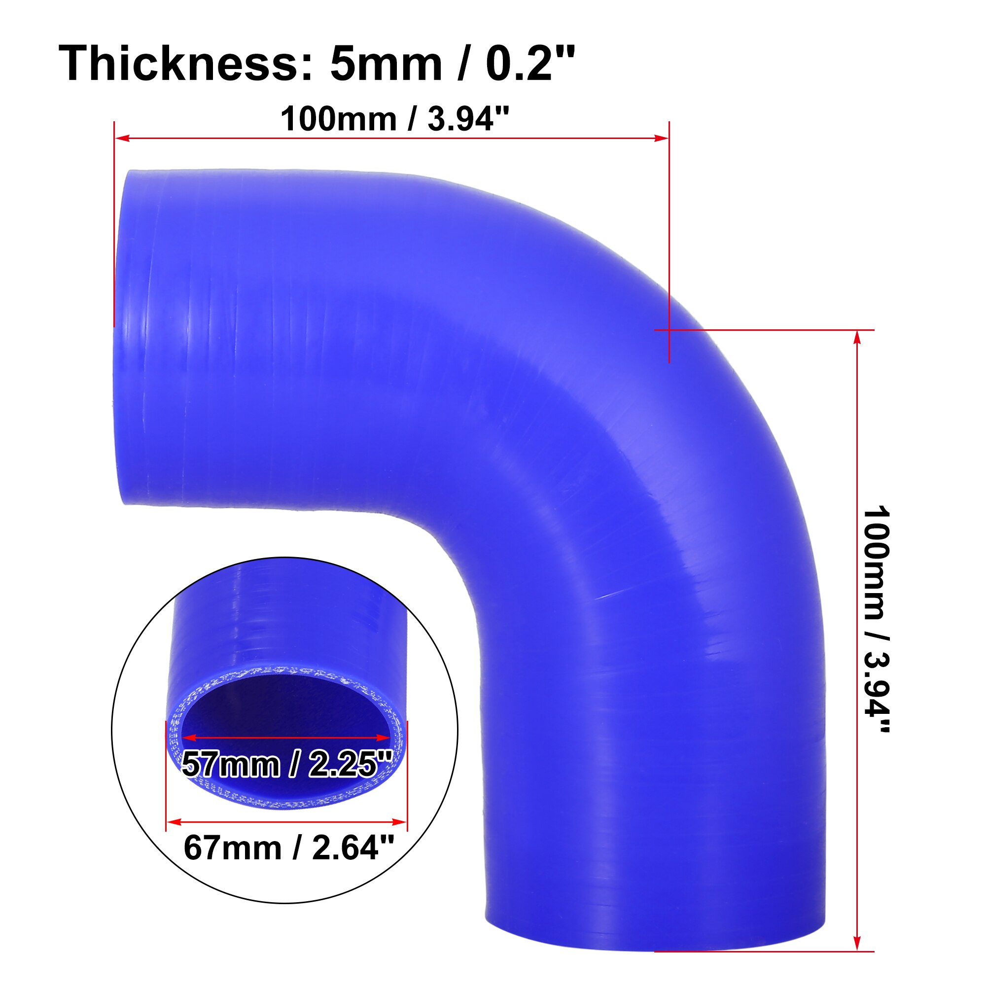 Uxcell-manguera de codo de 90 grados, tubo de silicona, 38, 51, 57, 63, 70, 76, 89, 102MM, conector Intercooler para tubo de entrada Turbo de aire: Blue 57mm