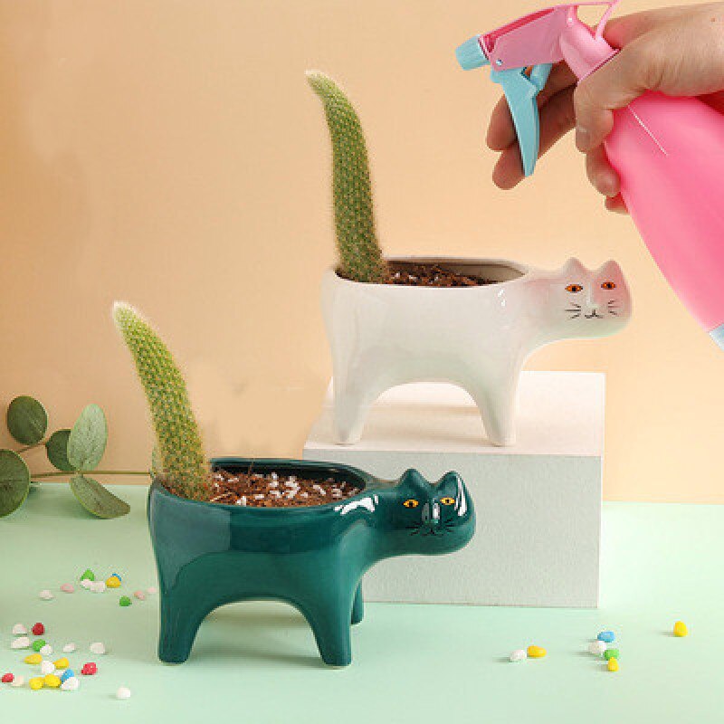 Søt katt keramisk hage blomsterpotte dyr bilde kaktus planter planter sukkulent plante container bordplate ornamenter dekorasjon