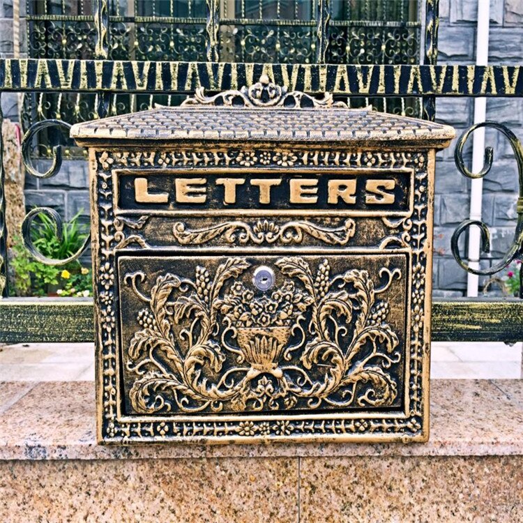 Retro Vintage European Wall Mount Locking Mailbox Cast Iron Aluminum Letter Box