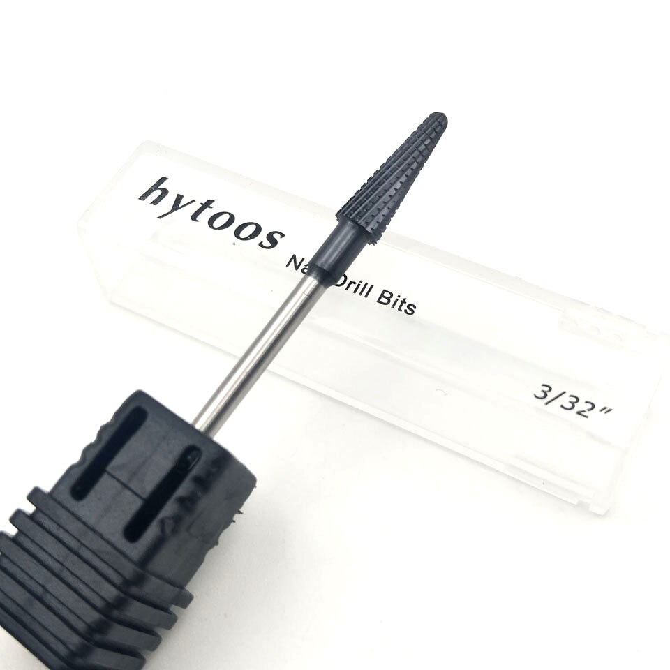 Broca para uñas de carburo de tungsteno de titanio negro de HYTOOS, brocas de cono de 3/32 "para manicura, accesorios, herramientas de fresado de uñas