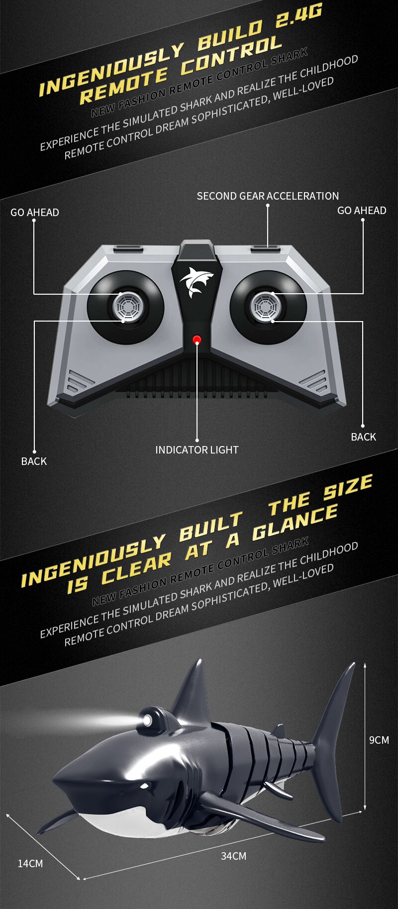 2.4g led-licht afstandsbediening bootmodel simulatie afstandsbediening haaienboot speelgoed zwembad speelgoed
