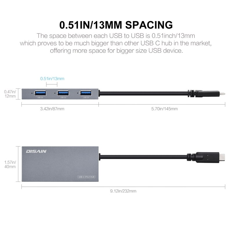 Disain type -c 4 -poorts hub met hoge snelheid usb 3.0 5 gbps 4-- poorts dockingstation usb-c-splitter