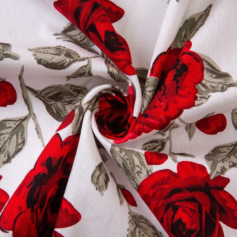 Tela de algodón de con estampado de rosas rojas, tejido fino de sarga, DIY, para hacer ropa de cama, colcha, decoración, hecho a mano, novedad de