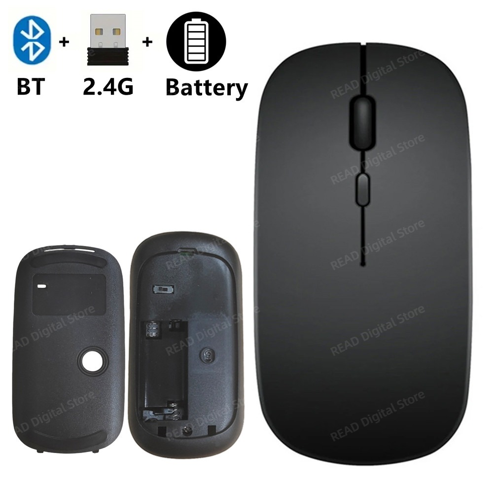 Draadloze muis Slanke Bluetooth-compatibele 2.4G computermuizen Draagbare oplaadbare / batterij Draadloze muis voor iPad Laptop Desktop: GRIJS