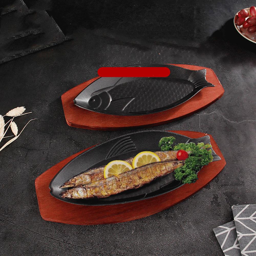 Poêle à Steak de poisson antiadhésive en fonte, rôtissoire en émail, plaque à friture, support de Base en bois, ustensiles de cuisine, four à gaz électrique Durable