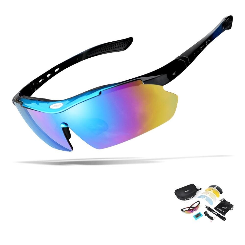 Gafas de ciclismo polarizadas COPOZZ gafas deportivas para hombres de carretera bicicleta de montaña MTB ciclismo gafas 5 lentes: Azul