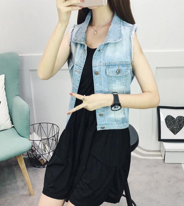 Rlyaeiz lente zomer korte denim dames vest casual slim enkelrijs colete feminino mouwloze jeans jassen jassen