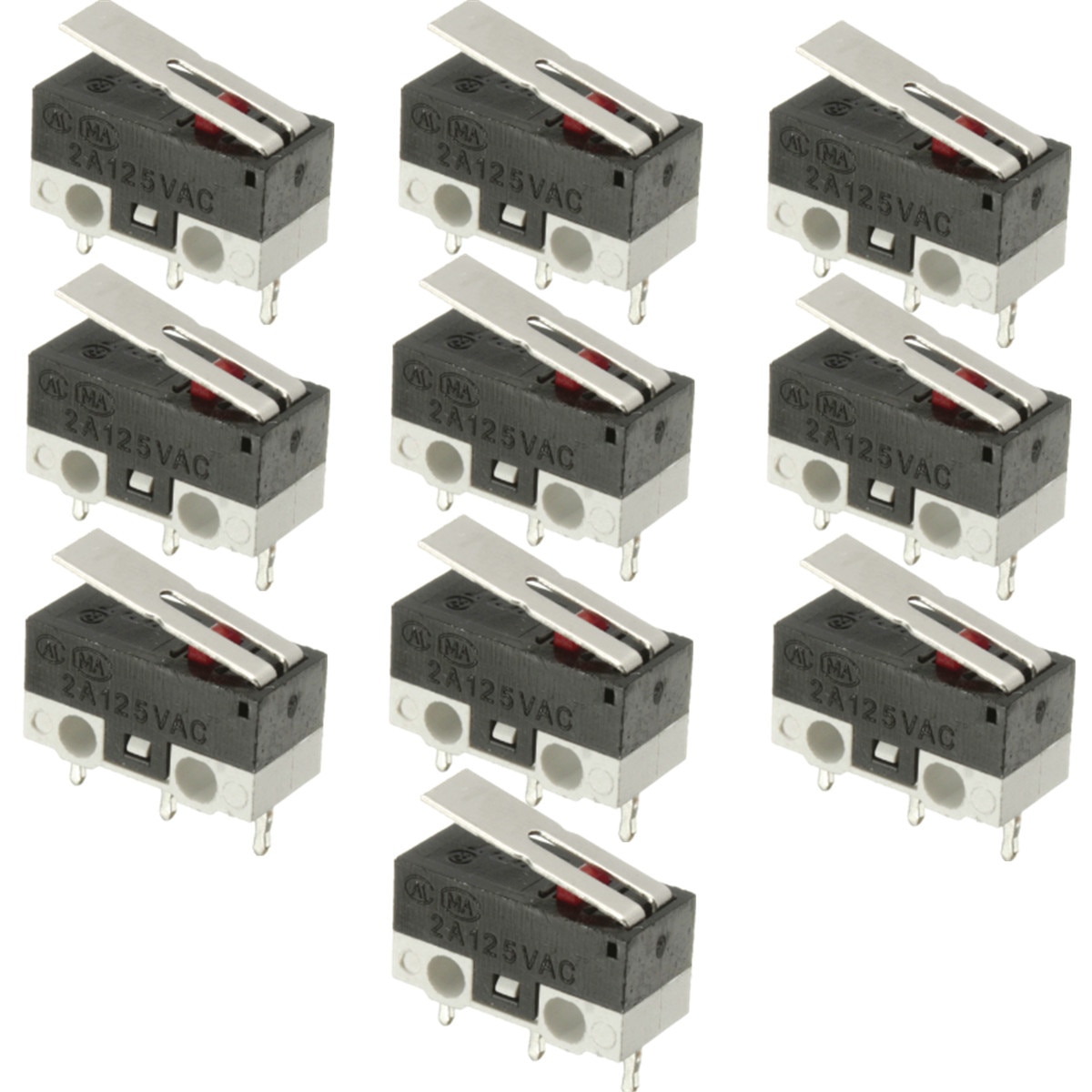10Pcs Mini Micro Limit Switch Straight Hinge Lever Arm SPDT Snap Action Push Microswitch NO NC 3 Pins 1A 250VAC 2A 30VDC