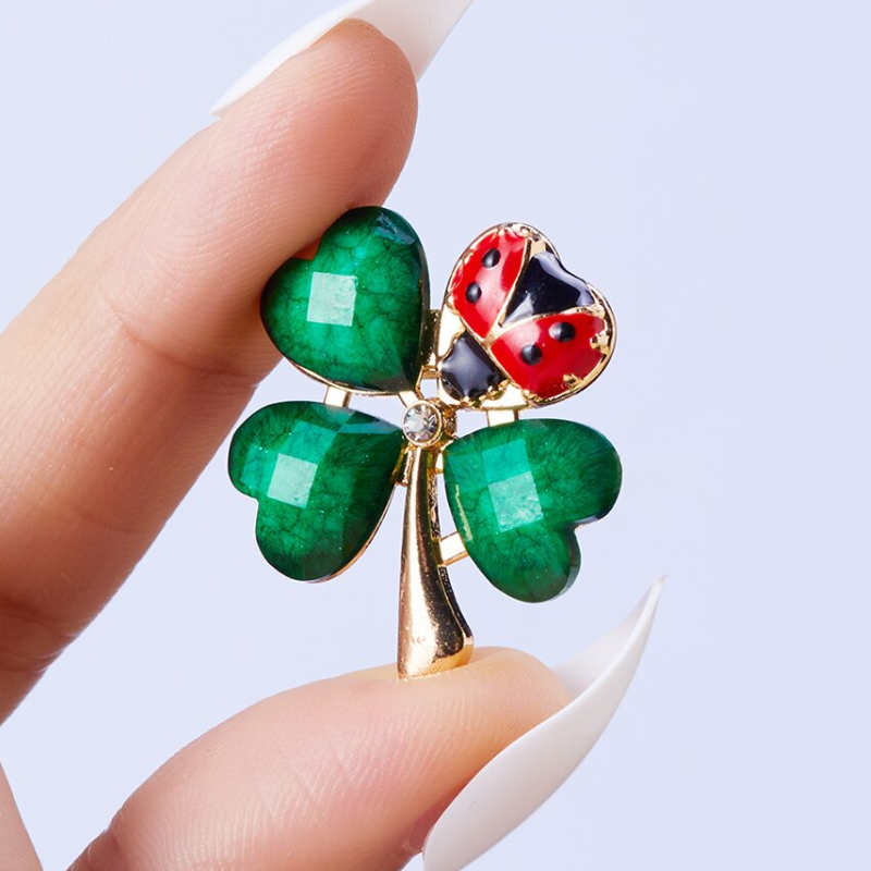 Broche Ancienne Insecte - Plaqué Or, Strass Vert Et Diamant, Porcelaine - Occasion