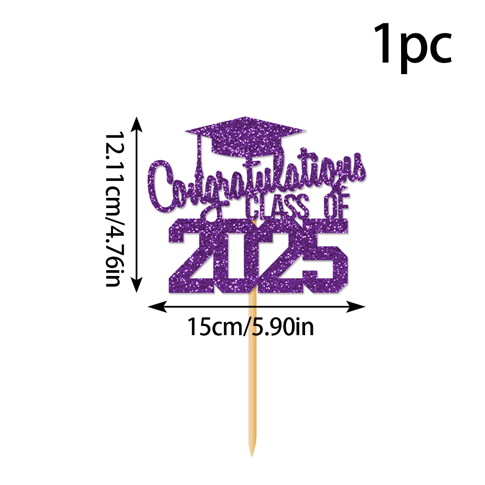 1 stks Gefeliciteerd Klasse van 2025 Afstuderen Cake Topper Glitter Gefeliciteerd Grad Cap Cake Picks voor Afstuderen Thema Party Decor