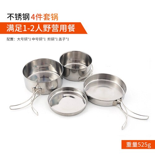 Outdoor Hiking Camping Cookware Stainless Steel Camping Equipment Cookware Kit Home Camping Panela Camping Camping Supplies: 4 piece