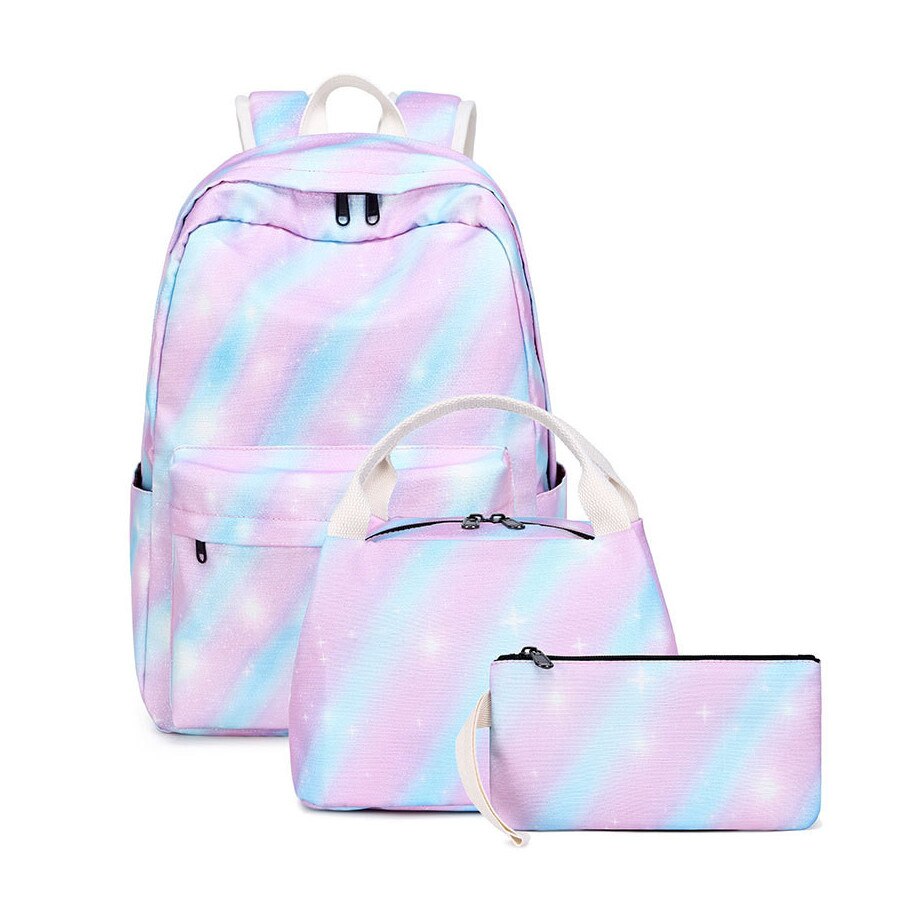 Fengdong Schooltassen Voor Tienermeisjes Mode Streep Waterpfoof School Rugzak Set Kinderen Voedsel Zak Kids Pen Potlood Tas Set: Pink-3