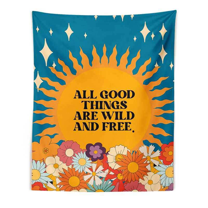 Tapiz de sol Retro para colgar en la pared, tela de pared estética Vintage de 80s y 70s, flores, decoración Hippie, sala de estar, dormitorio, estampado bohemio: 2