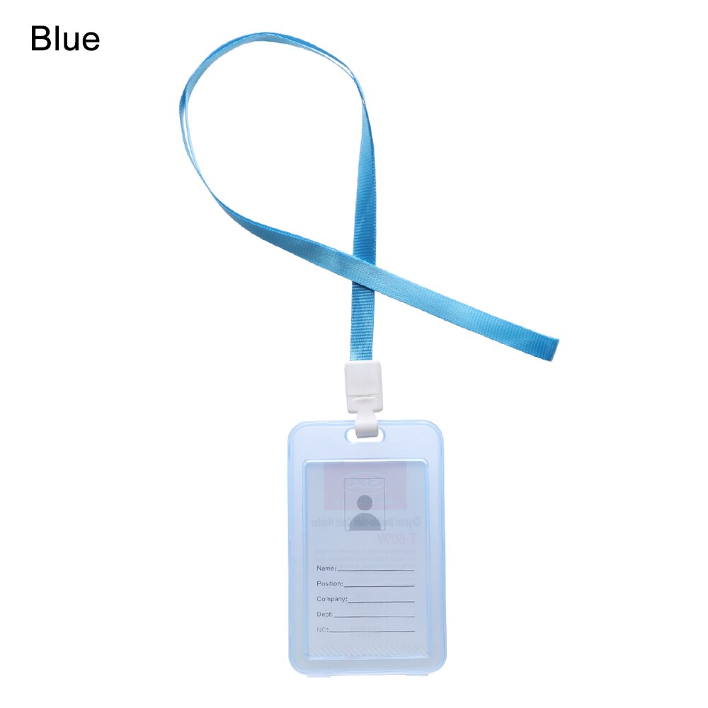 PU Leather Card Holder With Rope Lanyard double card sleeve ID Badge Case Clear Bank Credit Card Badge Holder Office Supplies: B-blue