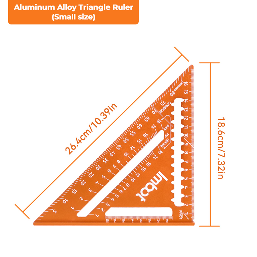 IMBOT Aluminum Alloy Double Scale Triangle Ruler Angle Ruler Carpenter Triangle Square Rafter Tool Mensurement Tool for Woodwork: Orange
