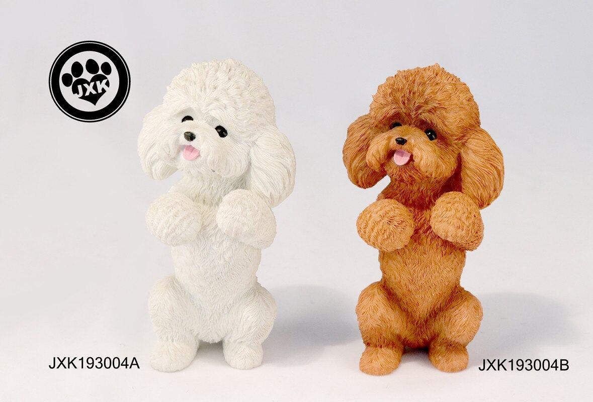 JXK Cute Poodle Dog Pet Healing Figure Canidae Animal Collector Toy Resin Desktop Decoration