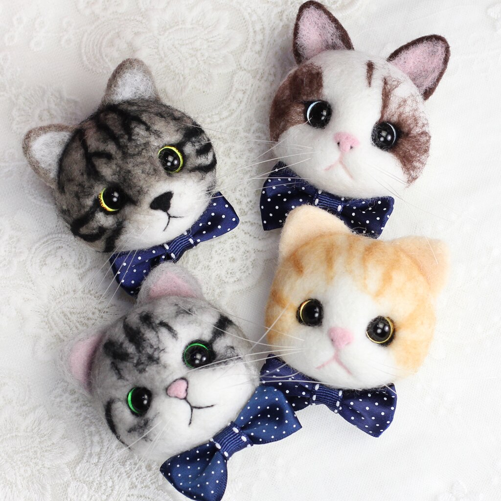 Muñeca de imitación de caricatura de la cabeza del gato, muñeco de lana de fieltro hecho a mano, materiales de fabricación de , herramientas suaves, no se decolora, exquisita y encantadora