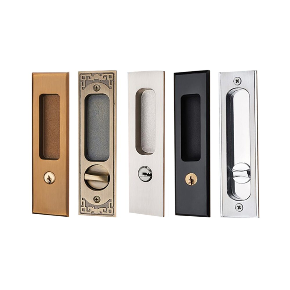 Sliding Door Lock Handle Anti-theft Door Latch lock for Barn Hidden Handle Interior Door Pull Locks Wood Door Furniture (Square)