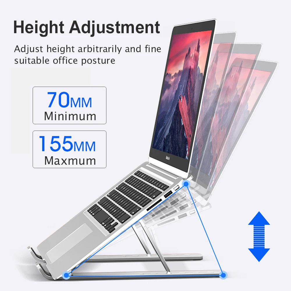 Tragbarer Laptop-Ständer aus Aluminium, verstellbarer Notizbuch-Ständer für MacBook Profi, faltbare Basis, Laptop-Halterung, Computer-Kühlhalterung