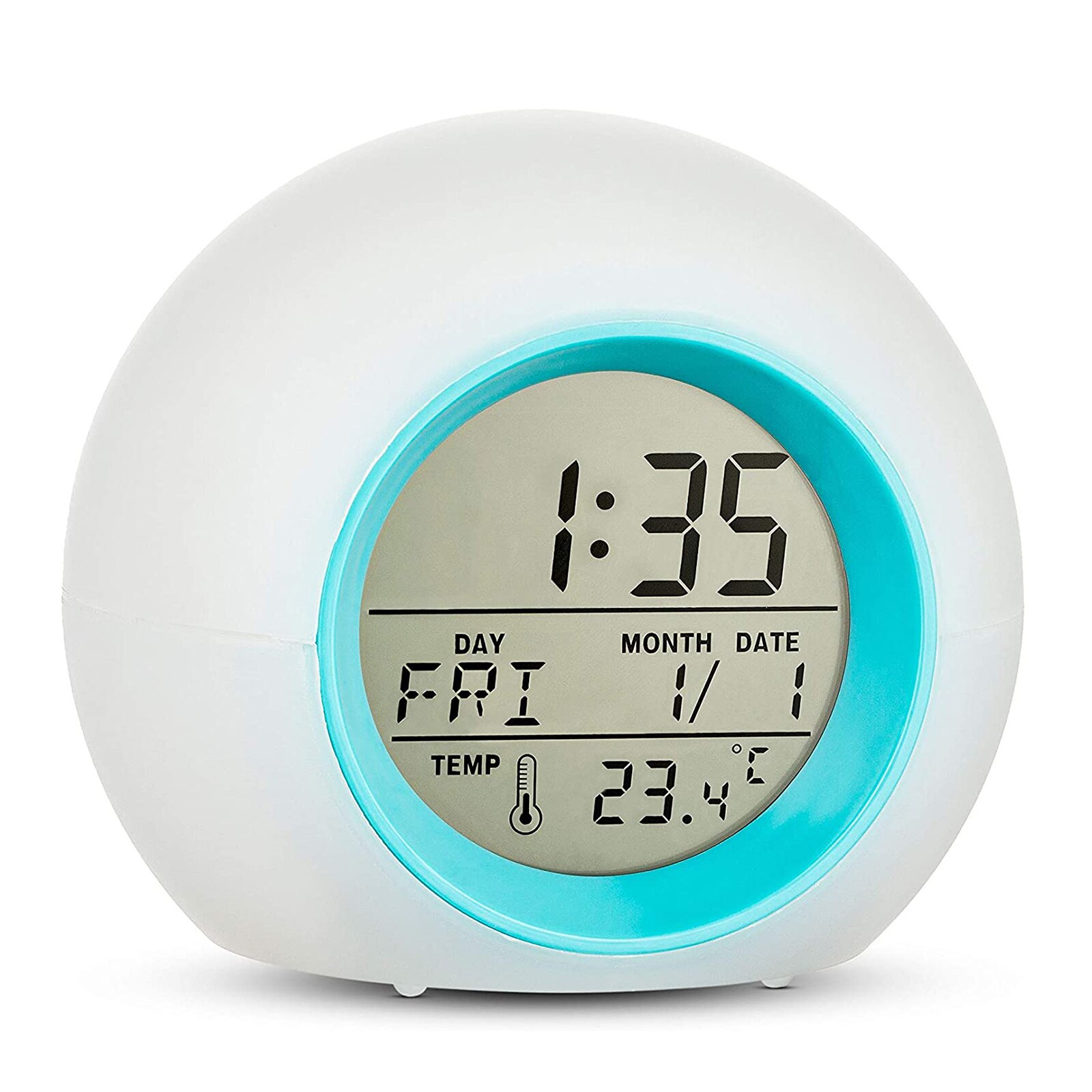 Round Colorful Alarm Clock Digital Clocks Multi-color Temperature Display With Night Light Screen Backlight Manual: Blue