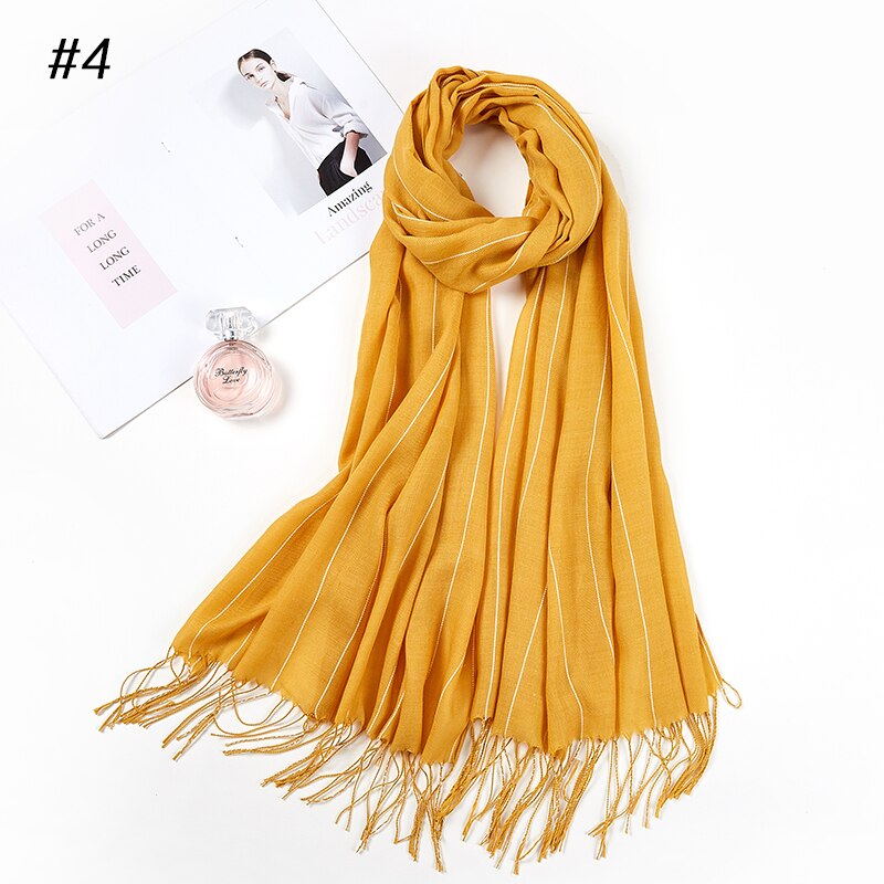 Woman Striped Women Hijabs Ladies Simple Solid Long Shawl Head Scarf Female Daily Wrap Hijab Plain Muslim 11 Colors