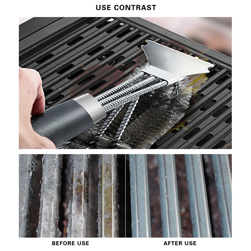 Barbecue Grill BBQ Brush Stainless Steel Grill Cleaning Brush 3 In 1 Barbecue Grill Brushes BBQ Clean Tool Cooking Accessories