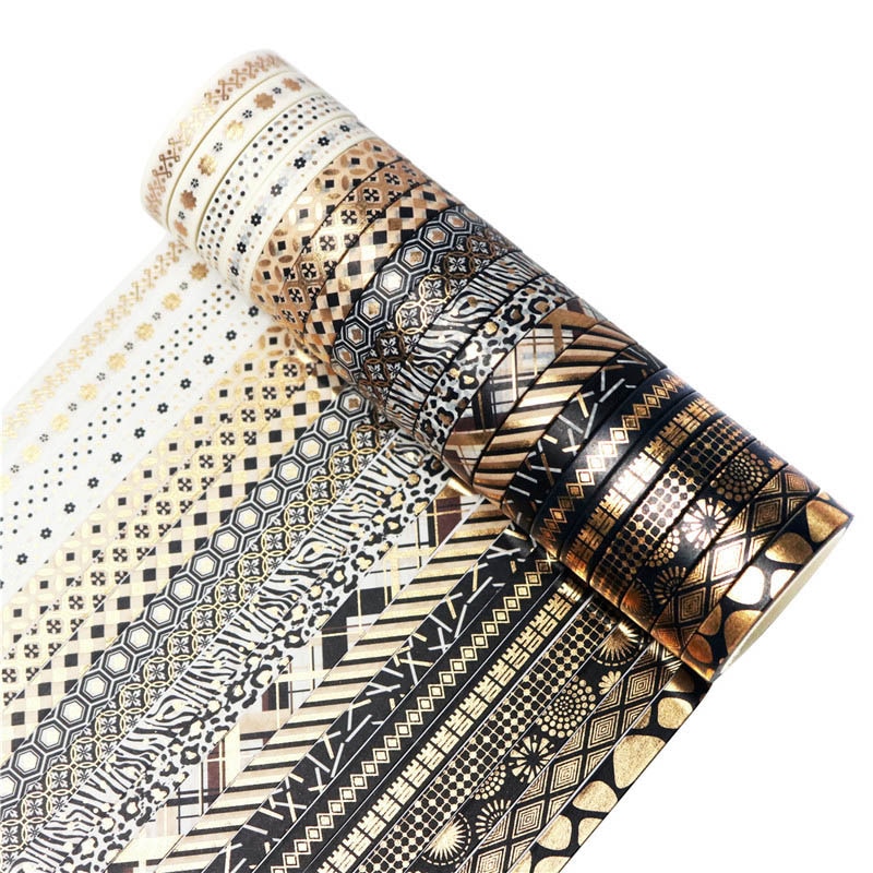20 st/set svart guld washi-tejp smal folie maskeringstejp dekorativ tejp klistermärke scrapbooking diy-planerare brevpapper