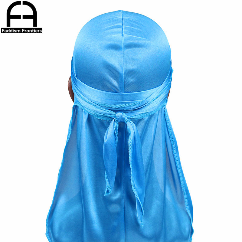 Unisex Women Men Silk Durag Turban Hat Wigs Biker Headwear Headband Hair Accessories Long Tail Straps Bandanas Silky Durags: Lake Blue