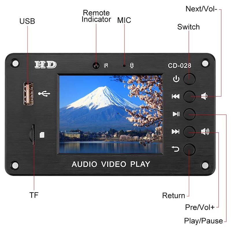 Bluetooth 5.0 lettore di decodifica MP3 2.8 pollici HD 7-24V modulo di decodifica Video multimediale AUx USB TF Card amplificatori audio fai-da-te