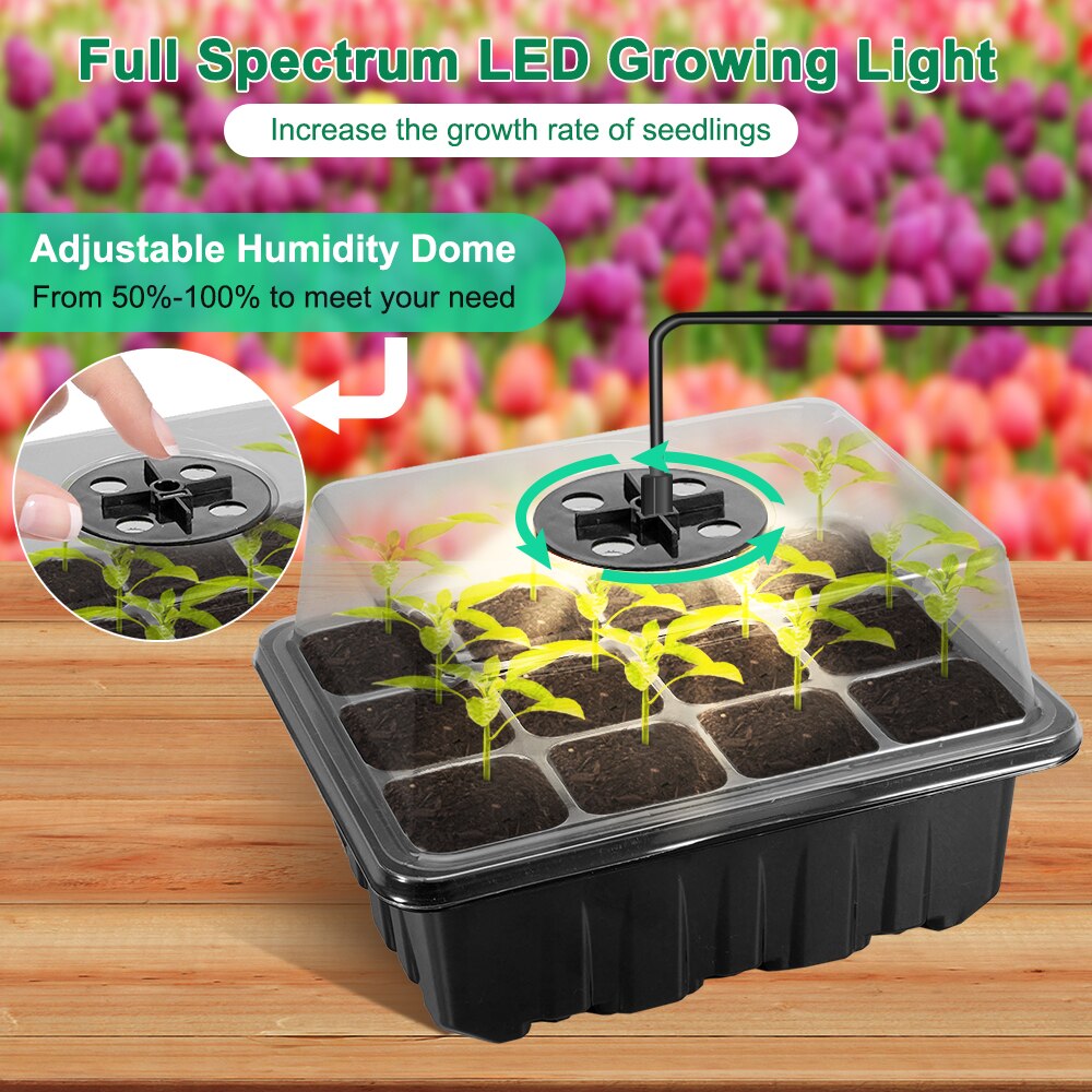 5Pack Plant Seed Seedling Starter Trays Kit with Grow Light Indoor Greenhouse Mini Propagator Station for Seeds Growing Starting