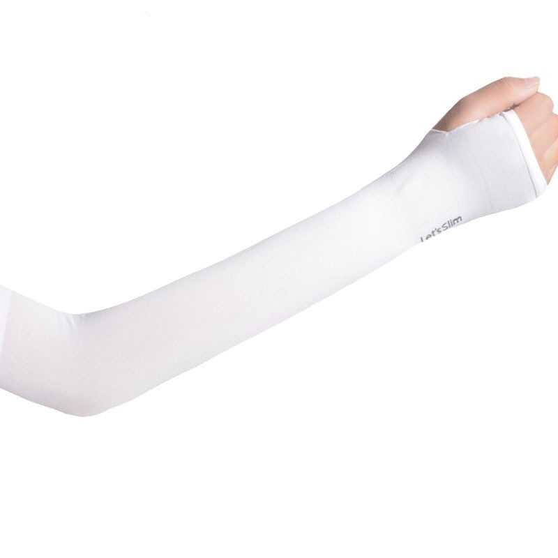 Guantes largos Protector de mano mangas de brazo mangas de seda de hielo Protector solar al aire libre protección para brazos UV calentador media mangas para dedos: White