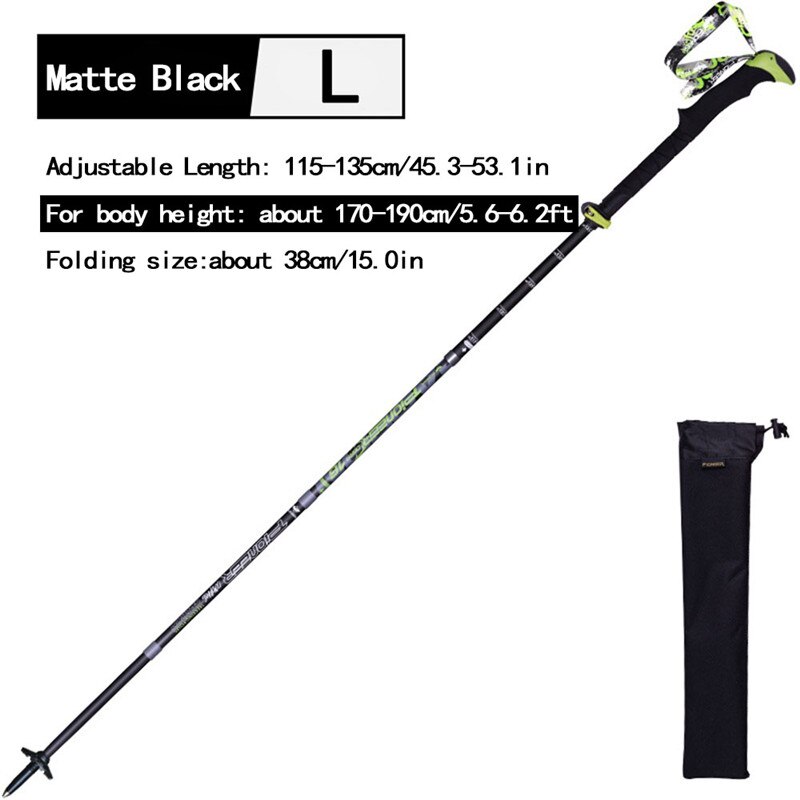 Trekking Pole 100% Carbon Fiber Ultralight Folding Collapsible Trail Running Walking Stick for Outdoor Camping Walking Sticks: L-Matte Black