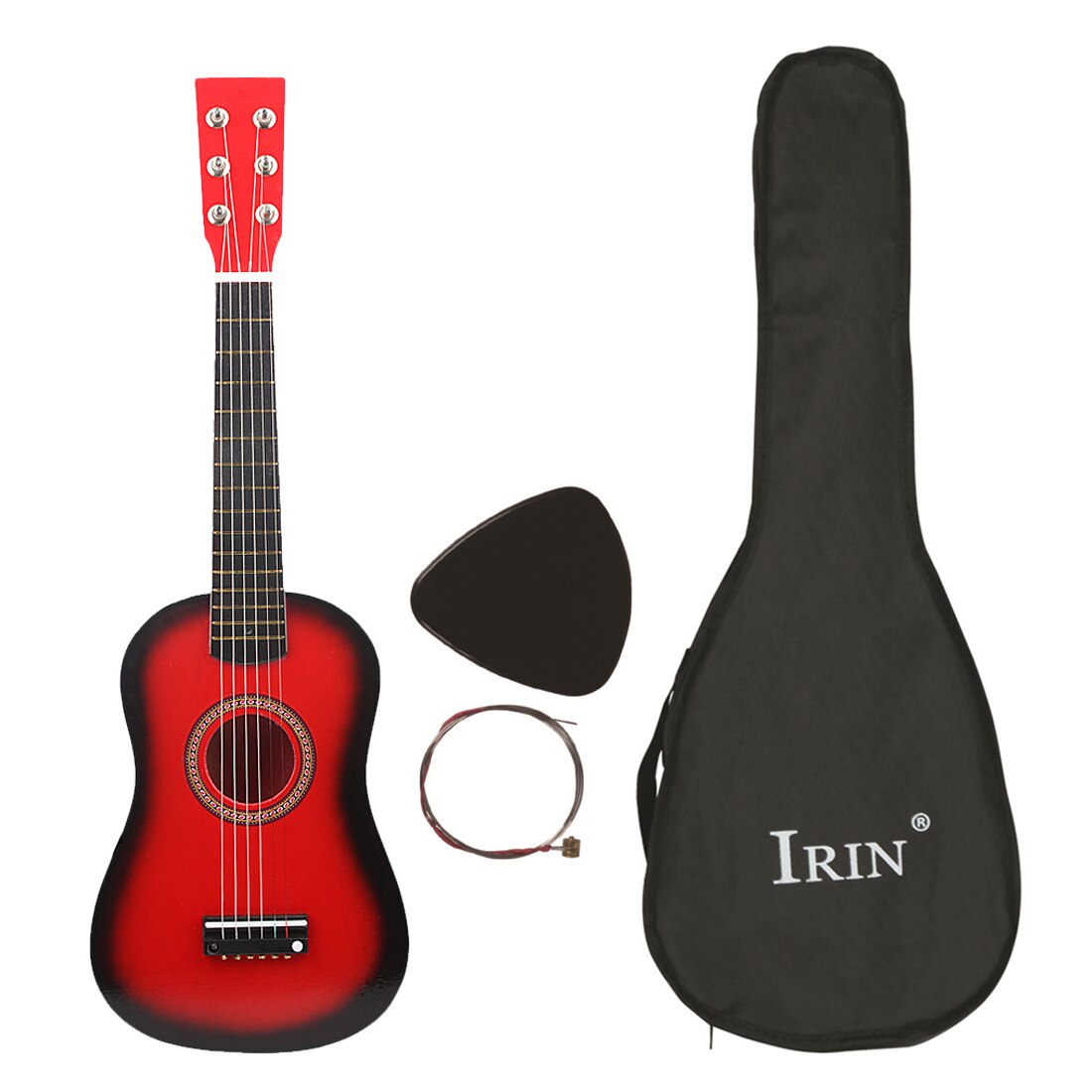 Irin 25 " 6- strenget akustisk guitar med guitar tilbehør sæt til begyndere træning børn basswood lille guitar ukelele: Rød