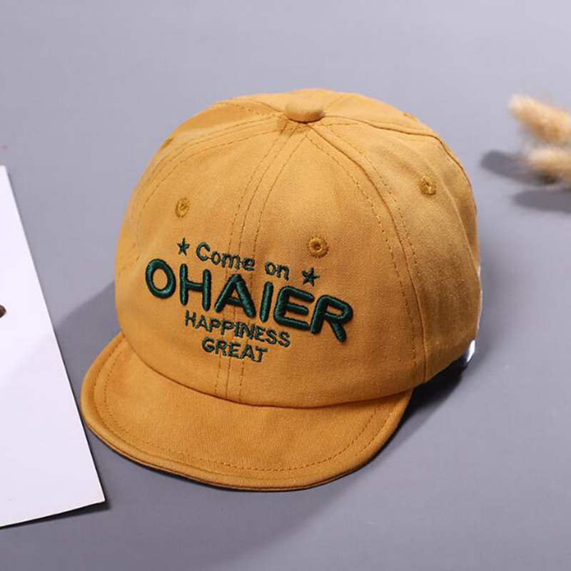 Cute Children Baseball Cap Letter Embroiderey Baby Cap Solid Color Cotton Adjustable Kids Boys Girls Sun Hat: yellow