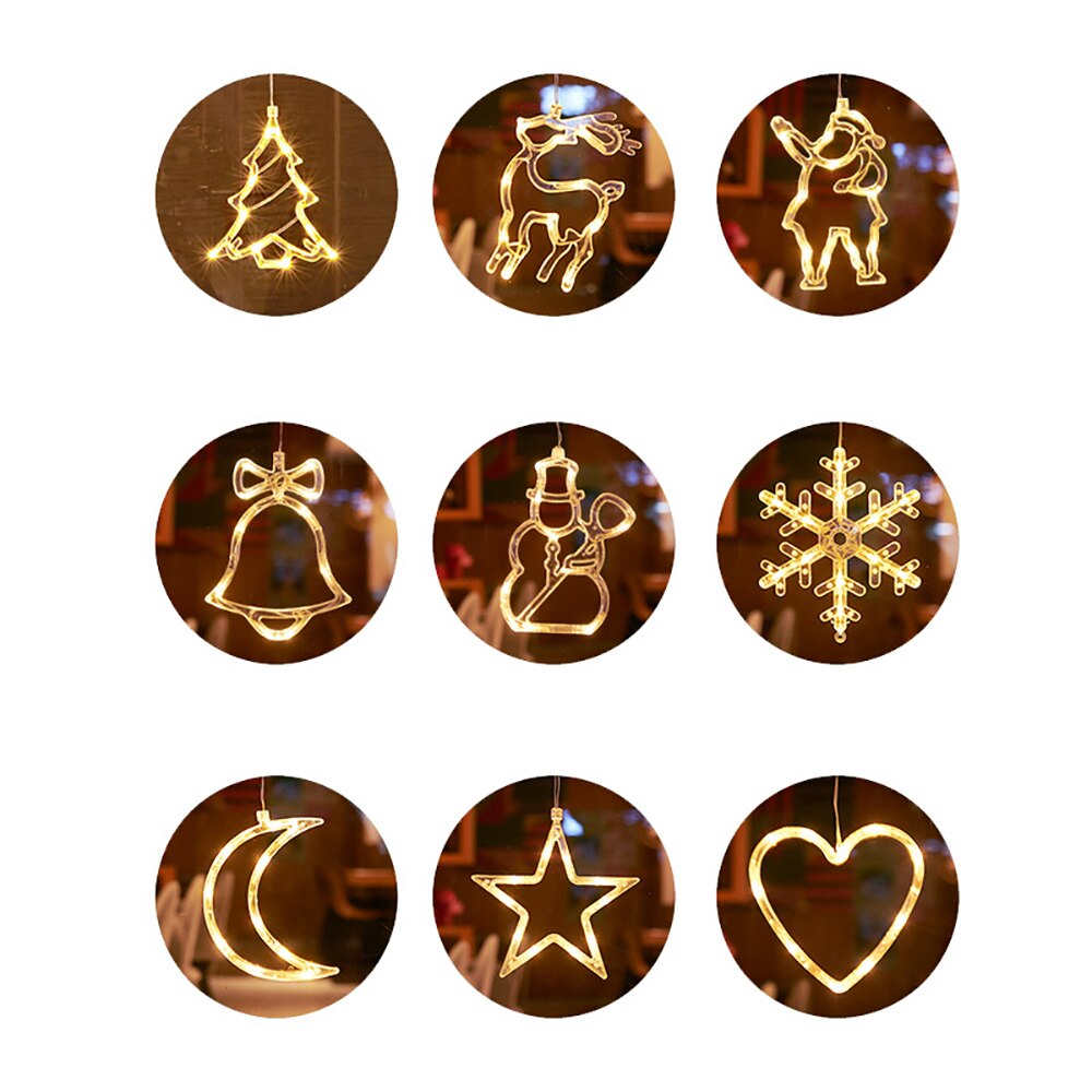 LED Christmas Curtains Light Sucker Window Hanging Lamps Xmas Tree Deer Bells Star Fairy Lights for Home Year Wedding Decor