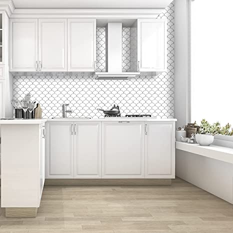 Peel and Stick White Backsplash Tile 3D Self Adhesive Vinyl Wall Sticker Wallpaper for Kitchen Bathroom Waterproof Removable