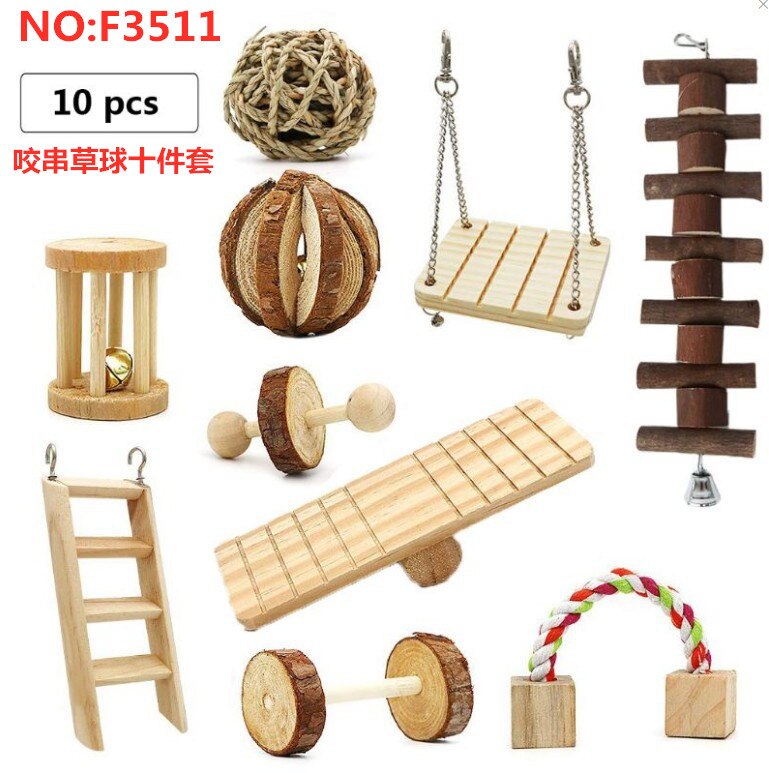 10PCS Hamster Chew Toy Set,Rat Toys Natural Pine Wood,Gerbil,Hamster,Chinchilla&#39;s Favorite Chewing Toy,Toys Accessories: 10PC  NO 3511
