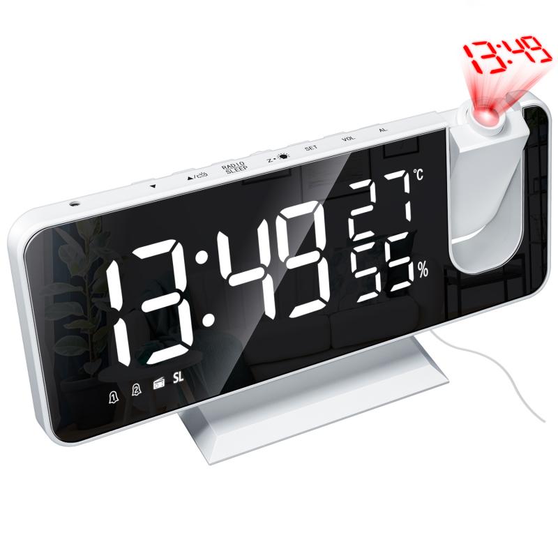 3 Kleur Led Digitale Wekker Radio Projectie Met Temperatuur En Vochtigheid Spiegel Klok Multifunctionele Nachtkastje Tijd Display