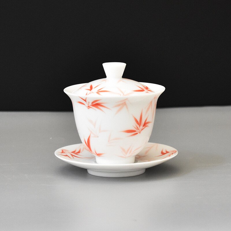 China Hand Painted Tea Set White Porcelain Gaiwan Tea Porcelain Pot Set: red