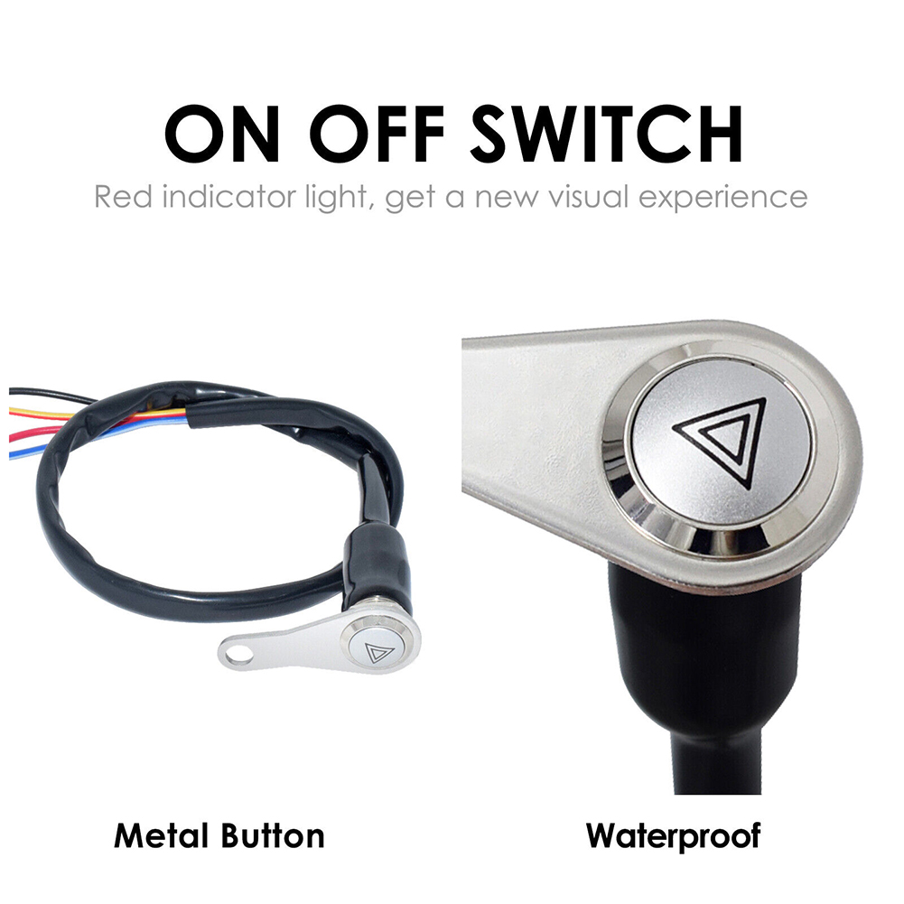 Motorcycle Self-Locking Metal Push Buttons Switch With LED Light Ring Red Handlebar Mount Push Button 50cm Motorbike Accessories