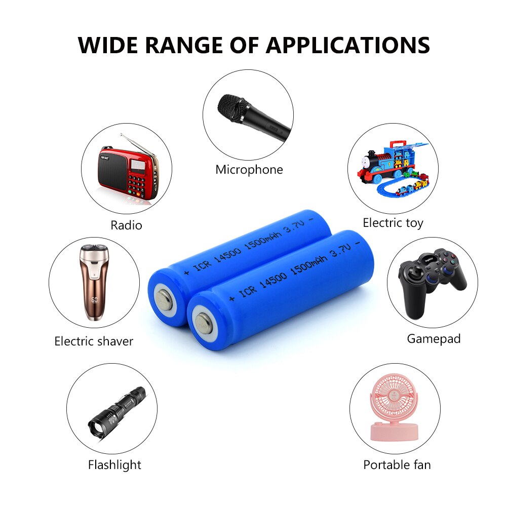 1/2/4/6/8/10Pcs ICR 14500 Li-ion Rechargeable Batteries 3.7V 1500mAh Lithium Battery Replacement For Torch Power Bank Flashlight