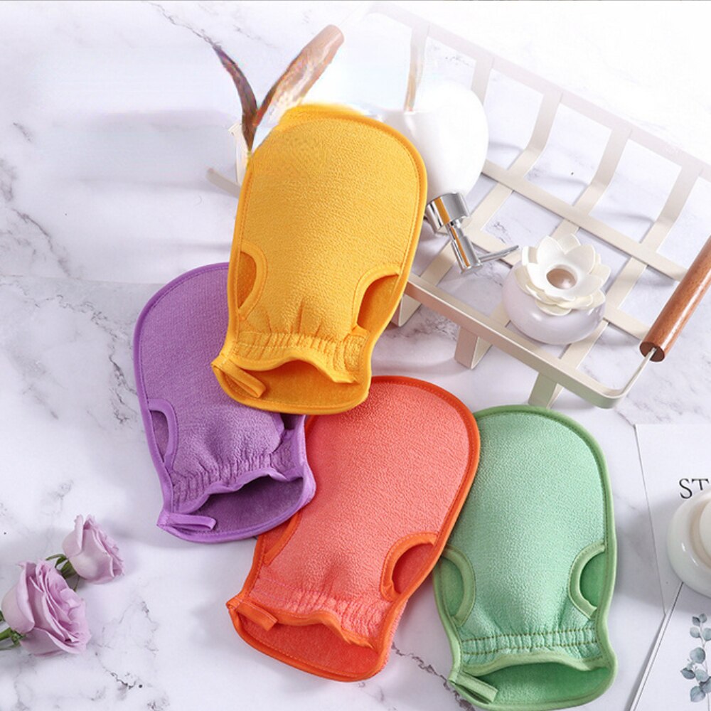 Toalla de doble cara para frotar, manoplas de baño para el hogar, color caramelo, exfoliante, barro, indolora