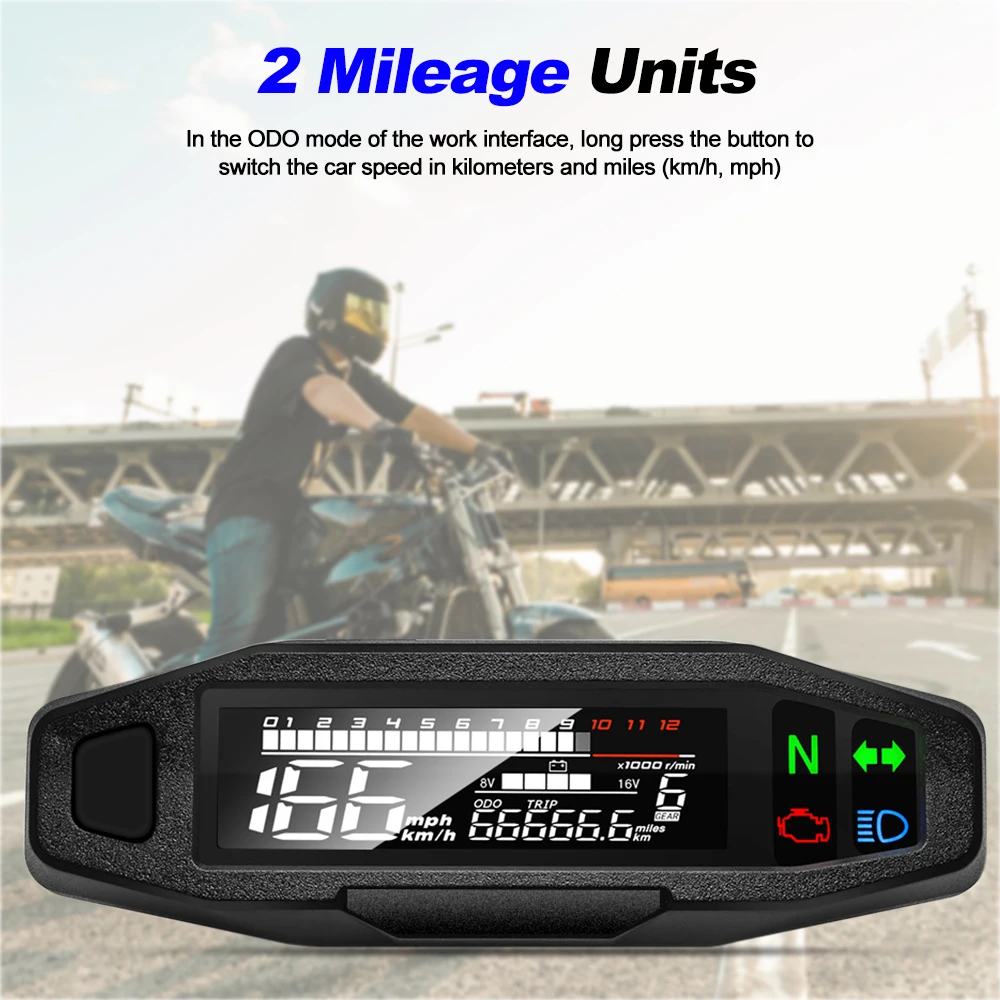 12V Digital Motorcycle Speedometer Moto Meter Tachometer Odometer Instrument Sensor Speed Fuel Gauge Tacho RPM Meter Waterproof