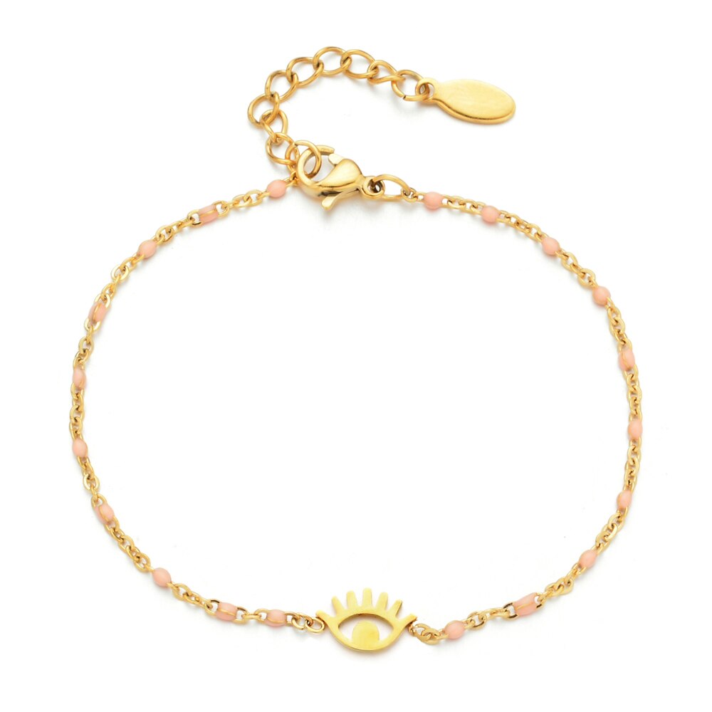 Zmzy Boho Stijl Rvs Gold Plated Link Chain Evil Eye Armband Charm Armbanden Meisjes Sieraden Accessoires: Roze